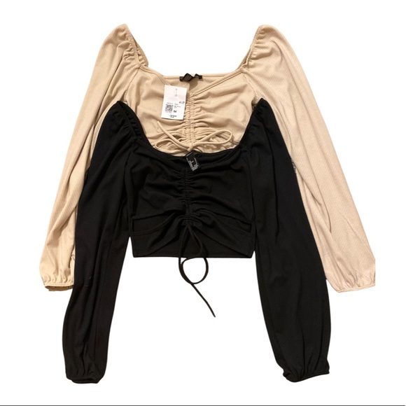 Forever 21 Tops - NWT Forever 21 Long Sleeve Crop Top Black and Beige -BUNDLE OF 2